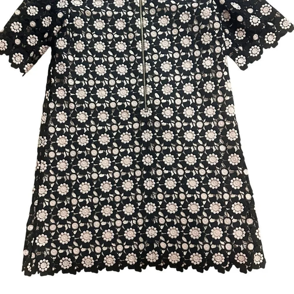 Kate Spade Black Pink Flower Lace Shift Dress Size 2